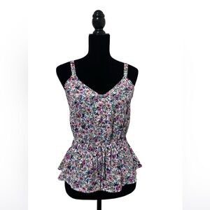 Sienna Sky Multi Floral Peplum Button Tie Front Tank Top Size S